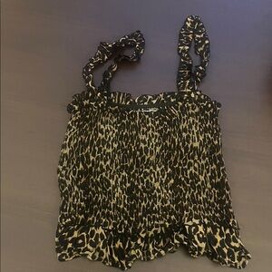 Faithfull the Brand Black and Tan Ruffled Blouse